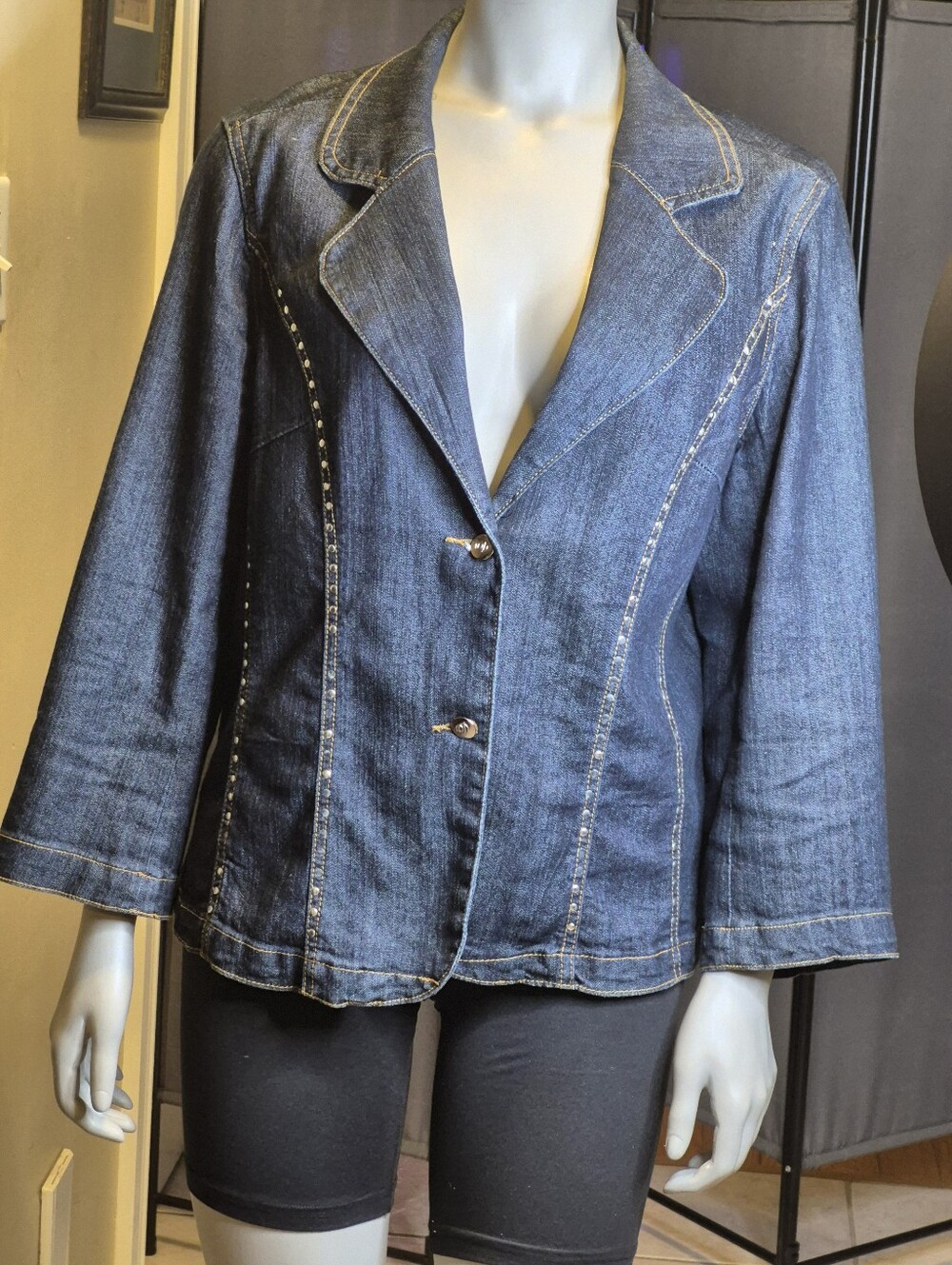 Women's Dark Blue Denim Blazer Jacket